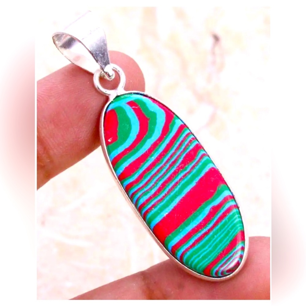 Joillide Calsilica rainbow pendant necklace sterling silver plated artisan 1.8"
